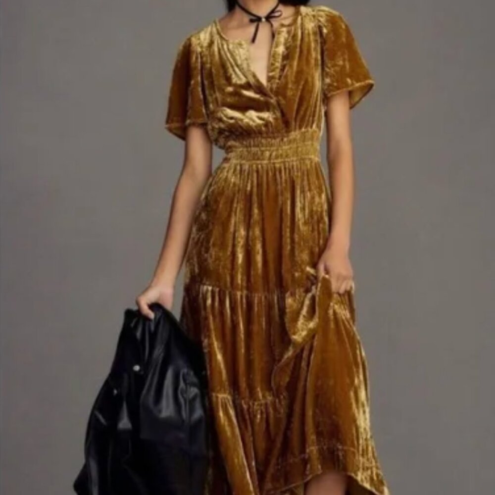 Anthropologie The Somerset Maxi Dress:
Velvet Edition Gold